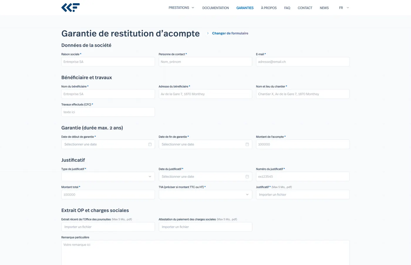 L'un des formulaires de garantie du CCF.